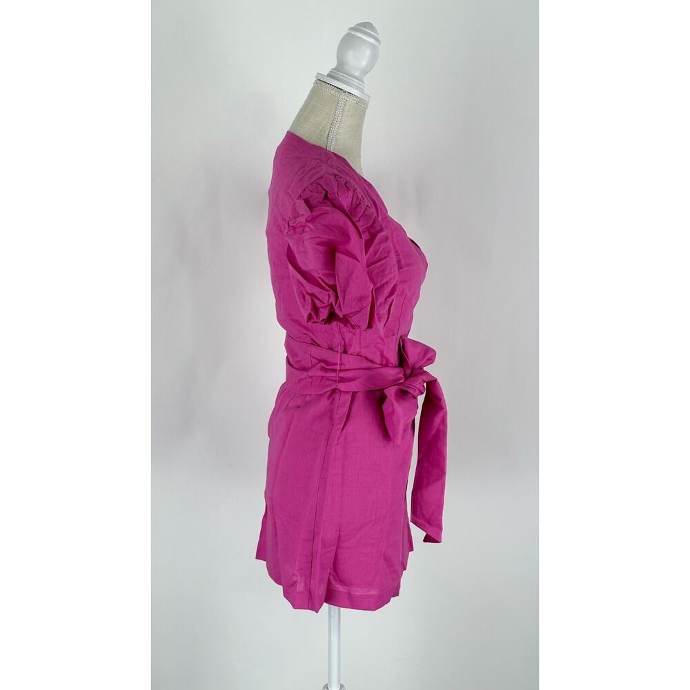 Charlie Holiday Womens Margaux Wrap Dress Short Puff Sleeve Size XS Magenta NWT - Picture 7 of 16